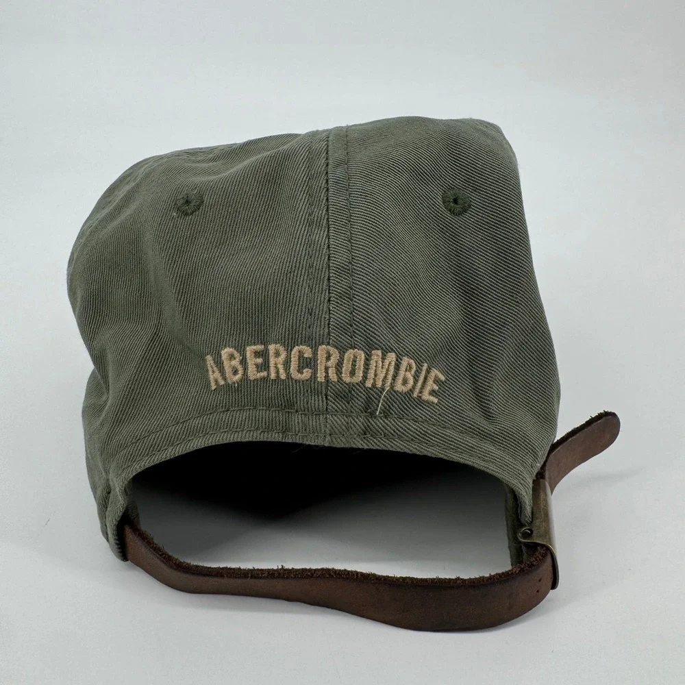 Vintage Abercrombie & Fitch Mens Green Cotton Twill Baseball Hat Leather Strap